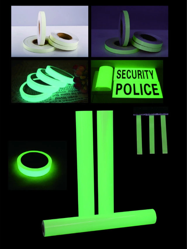 PVC Pet Material 2-4 Hours Self Adhesive Glow in Dark Vinyl Reflective Tape Sticker Photoluminescent Vinyl Film