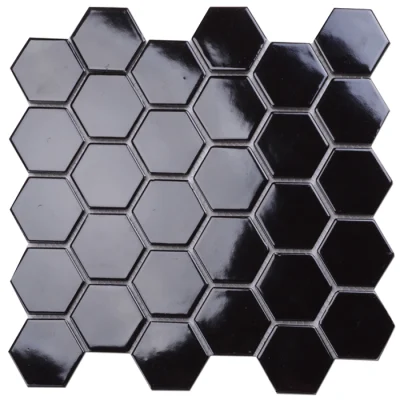 305X305mm Brilho colorido no mosaico hexagonal de cerâmica preta escura