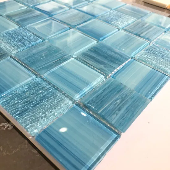 Azulejo de mosaico azul de escama de peixe 3D em mármore Arabesco para piscinas