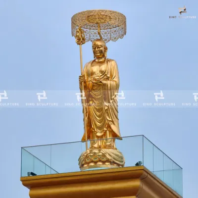 Estátua de Buda de Bronze em Folha de Ouro Personalizada do Bodhisattva Ksitigarbha